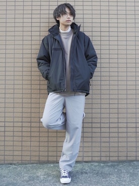 「UNIQLOU」｜「アイテム（ブルゾン）」を使った、しのさん（メンズ・172cm）の冬コーディネート