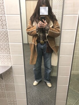 「usedのアイテム（デニムパンツ、ブルー系）」を使った、🤳🏻さん（レディース・156cm）の冬コーディネート