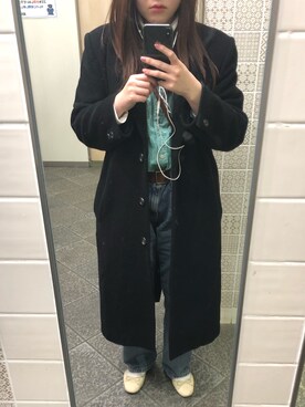 「usedのアイテム（シャツ/ブラウス、ブルー系）」を使った、🤳🏻さん（レディース・156cm）の冬コーディネート