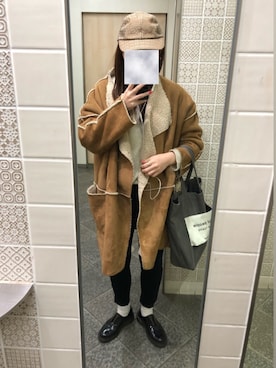 「RAY CASSIN（レイカズン）のアイテム（ジャケット/アウター、ブラウン系）」を使った、🤳🏻さん（レディース・156cm）の冬コーディネート