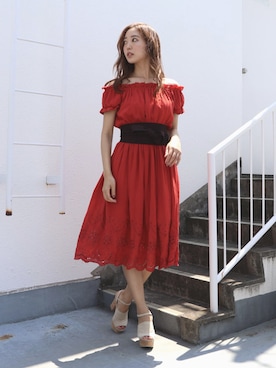 「dazzlin（ダズリン）のコルクヒールサンダル（サンダル）」を使った、半田 麗さん（レディース・165cm）の夏コーディネート