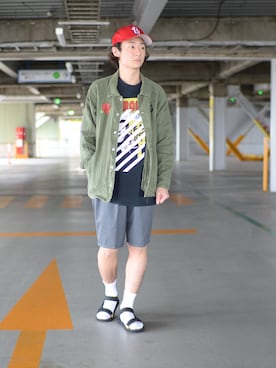 「ROTOTO（ロトト）のアイテム」を使った、大川さん（メンズ・174cm）の夏コーディネート