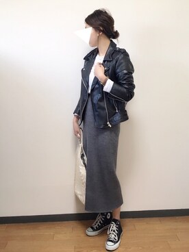 「MANGO（マンゴ）のアイテム（ライダースジャケット）」を使った、s.さん（レディース・154cm）の冬コーディネート