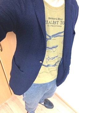 「紺ジャケット」｜「アイテム（ジャケット/アウター）」を使った、ふーさん（メンズ・168cm）の秋コーディネート
