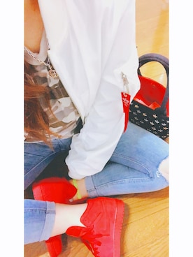 「red」｜「アイテム（MA-1）」を使った、mayuさん（レディース・155cm）の春コーディネート