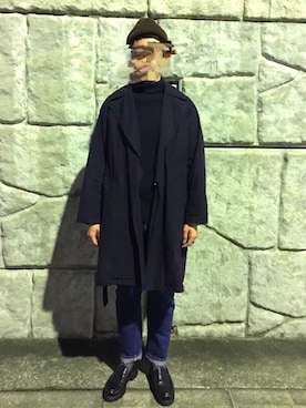 「ニットキャップ」｜「アイテム（トレンチコート）」を使った、umeさん（メンズ・170cm）の冬コーディネート