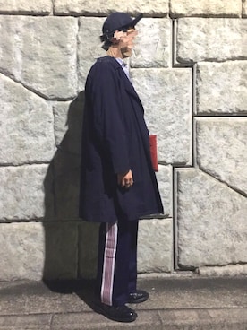 「ジャージ」｜「アイテム（トレンチコート）」を使った、umeさん（メンズ・170cm）の春コーディネート