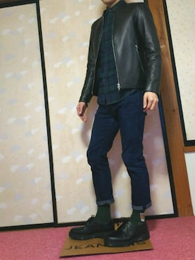「靴下チラ見せ」｜「アイテム（ライダースジャケット）」を使った、ひろさん（メンズ・168cm）の冬コーディネート