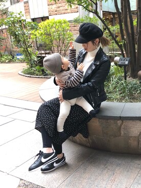「ドットスカート」｜「アイテム（ライダースジャケット）」を使った、RURIさん（レディース・163cm）の冬コーディネート