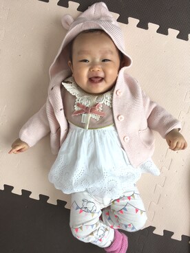 「アイテム（チュニック）」を使った、しろくまさん（キッズ・70cm）の春コーディネート
