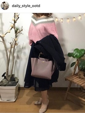 「-のアイテム（ハンドバッグ、ピンク系）」を使った、najandiさん（レディース・158cm）の冬コーディネート