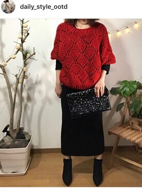 「BUYMAのアイテム（ニット/セーター、レッド系）」を使った、najandiさん（レディース・158cm）の冬コーディネート