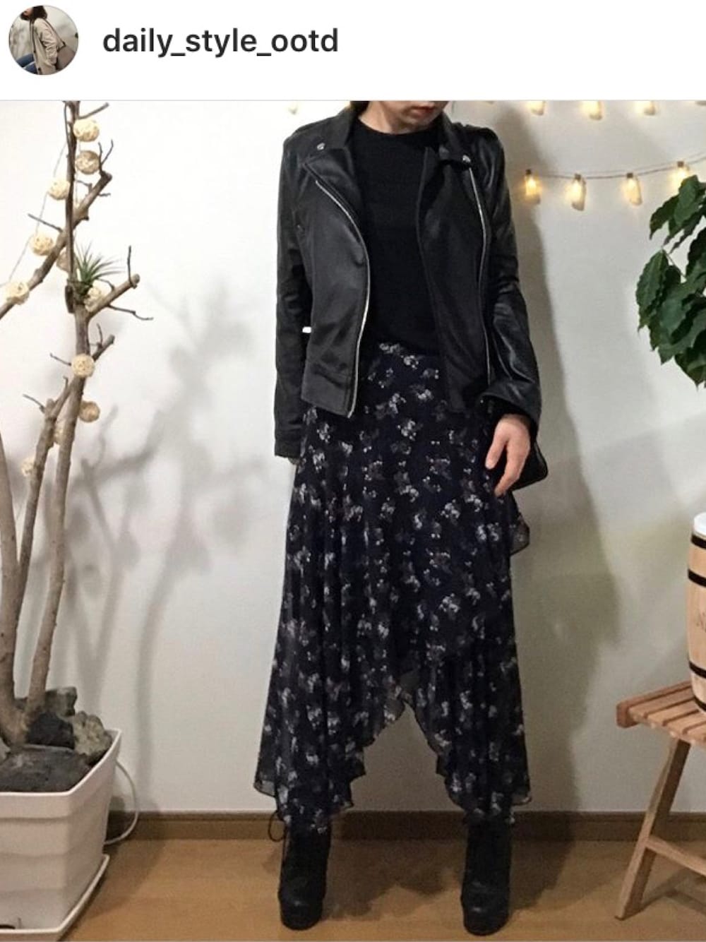 「ootd」｜「DHOLICのアイテム（ライダースジャケット、ブラック系）」を使った、najandiさん（レディース・158cm）の冬コーディネートの1枚目の写真