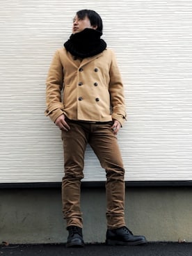 「jiggys shop（ジギーズショップ）のアイテム（ピーコート）」を使った、pepepe さん（メンズ・171cm）の冬コーディネート