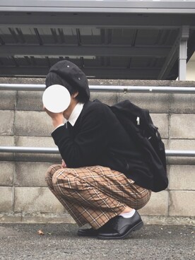「EMMA  CLOTHES」｜「アイテム（ハンチング/ベレー帽）」を使った、りったさん（メンズ・177cm）の秋コーディネート