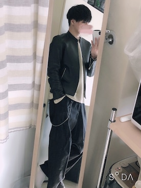 「LIDNM（リドム）のLIDnM / リドム -18SS-ラムレザーシングルライダース（ライダースジャケット、ブラック系）」を使った、りったさん（メンズ・177cm）の春コーディネート