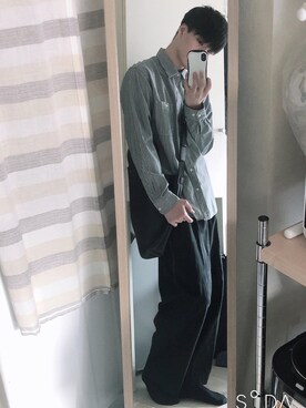 「GU（ジーユー）のアイテム（シャツ/ブラウス、その他）」を使った、りったさん（メンズ・177cm）の春コーディネート