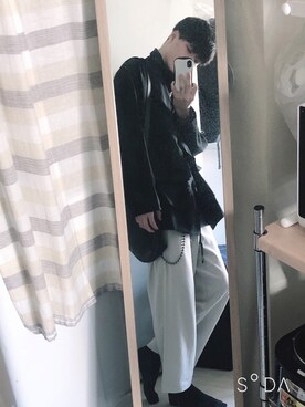 「HARE（ハレ）のスタンドDフラップルゾン(HARE)（ブルゾン、ブラック系）」を使った、りったさん（メンズ・177cm）の春コーディネート