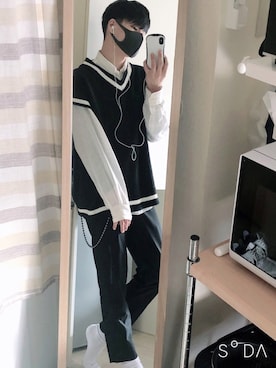 「古着のアイテム（シャツ/ブラウス、ホワイト系）」を使った、りったさん（メンズ・177cm）の春コーディネート