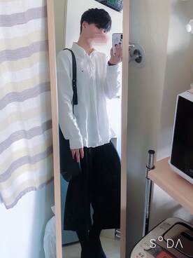 「古着のアイテム（シャツ/ブラウス、ホワイト系）」を使った、りったさん（メンズ・177cm）の春コーディネート