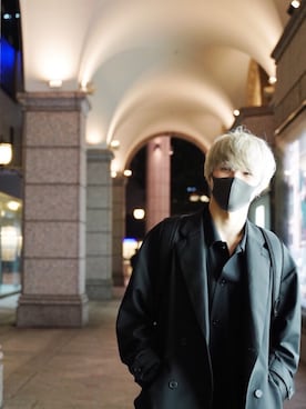 「CASPER JOHN（キャスパージョン）のCasper John　メルトンダブルチェスターコート（チェスターコート、ブラック系）」を使った、りったさん（メンズ・177cm）の秋コーディネート