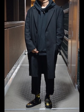 「UNIQLOU」｜「アイテム（チェスターコート）」を使った、F.Kentaroさん（メンズ・175cm）の冬コーディネート