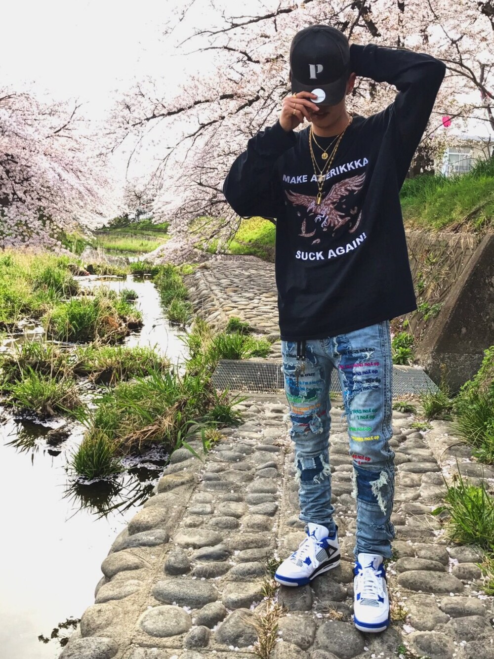 「EVBRAVADO、BRAVADO、parkingginza、NIKE、AJ4、motorsports、outfit、ootd」｜「EV BRAVADOのアイテム（Tシャツ/カットソー、ブラック系）」を使った、F.Kentaroさん（メンズ・175cm）の春コーディネートの1枚目の写真