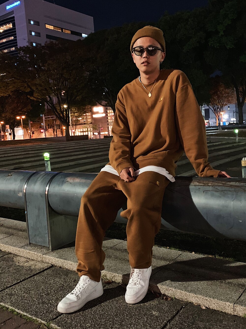 「Carhartt WIP(Carhartt WIP)、carhartt、NIKE、AF1、SET UP、ootd、outfit、NYC、18aw、fashion」｜「Carharttのアイテム（ニットキャップ/ビーニー、ブラウン系）」を使った、F.Kentaroさん（メンズ・176cm）の秋コーディネートの1枚目の写真