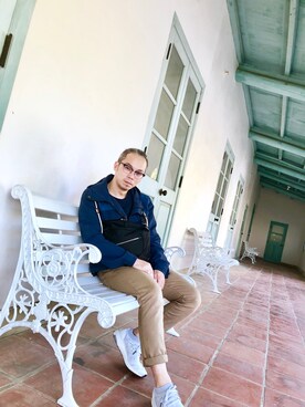 「Roots Canadaのアイテム（ジャケット/アウター）」を使った、Pesong Shenさん（メンズ・161cm）の春コーディネート