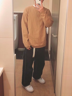 「JUNRED（ジュンレッド）のロンドンストライプバンドカラーシャツ（シャツ/ブラウス、ホワイト系）」を使った、T Hさん（メンズ・171cm）の秋コーディネート