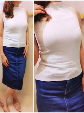 「UNIQLO（ユニクロ）のアイテム（デニムスカート、ブルー系）」を使った、J.wwangさん（170cm）の夏コーディネート