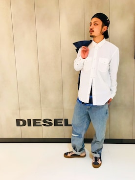 「DIESEL（ディーゼル）のアイテム（ステンカラーコート）」を使った、NARIさん（メンズ・176cm）の冬コーディネート