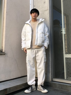 「アイテム（ダウンジャケット/コート、ホワイト系）」を使った、さいゆうさん（メンズ・178cm）の秋コーディネート