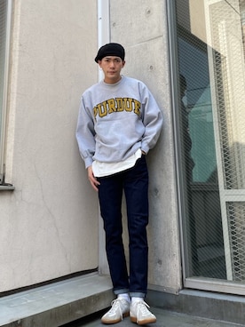 「ジャーマントレーナー」｜「アイテム（ハンチング/ベレー帽）」を使った、さいゆうさん（メンズ・178cm）の春コーディネート