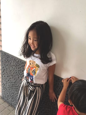「POLO RALPH LAUREN（ポロ ラルフ ローレン）のアイテム（Tシャツ/カットソー、ホワイト系）」を使った、amaさん（キッズ・133cm）の春コーディネート