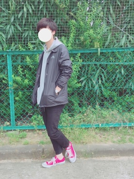 「NIKE（ナイキ）のNIKE/SB シールド コーチジャケット（ブルゾン、ブラック系）」を使った、A10さん（メンズ・174cm）の春コーディネート