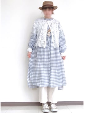「Samansa Mos2 blue」｜「アイテム（シャツワンピース）」を使った、まぁこさん（レディース・160cm）の春コーディネート