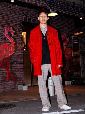 「スラックスパンツ」｜「アイテム（その他アウター）」を使った、遠藤航哉さん（メンズ・175cm）の春コーディネート