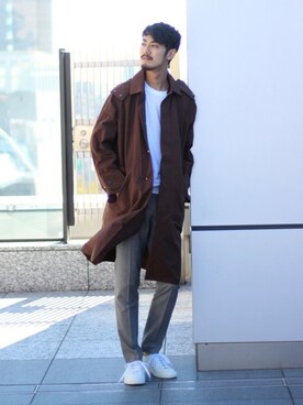 「デサント」｜「アイテム（スラックス）」を使った、EDIFICE/BY DAICHIさん（メンズ・178cm）の春コーディネート