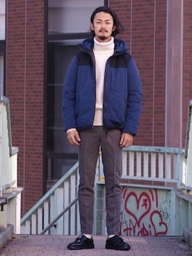 「アイテム（ダウンジャケット/コート、ブルー系）」を使った、EDIFICE/BY DAICHIさん（メンズ・178cm）の冬コーディネート