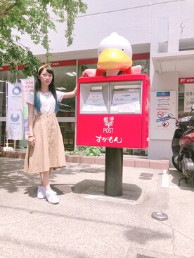 「Puma Basket Heartのアイテム（スニーカー、ホワイト系）」を使った、ㄅ萱⋈さん（レディース・151cm）の春コーディネート