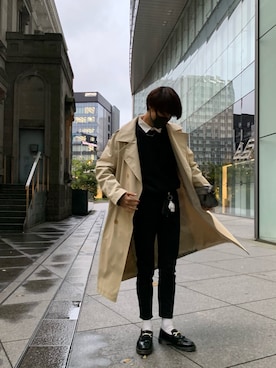 「ZOZO（ゾゾ）のスリムテーパードデニムパンツ（パターンオーダー）／ブラック［MEN］（デニムパンツ）」を使った、Hirotoさん（メンズ・177cm）の秋コーディネート