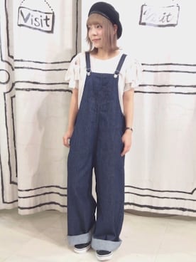 「RNA（アールエヌエー）のアイテム（サロペット/オーバーオール）」を使った、とくなが りなさん（レディース・144cm）の夏コーディネート