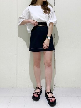 「Heather（ヘザー）のアソートクロップドＴシャツ　948601（Tシャツ/カットソー）」を使った、桜さん（レディース・152cm）の春コーディネート