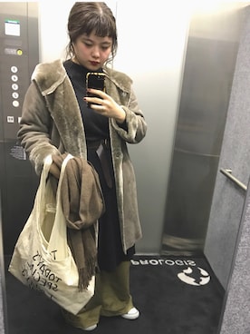 「TODAY'S SPECIAL（トゥデイズスペシャル）のMARCHE BAG/マルシェバッグ（エコバッグ/サブバッグ）」を使った、maimaiさん（レディース・161cm）の冬コーディネート