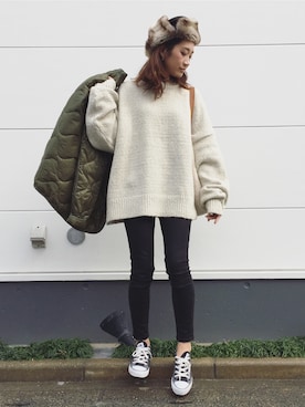 「アイテム（ミリタリージャケット）」を使った、yanさん（レディース・160cm）の冬コーディネート