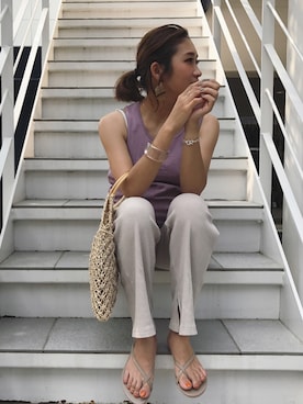 「RED CHOP WORKS（レッドチョップワークス）のアイテム（パンツ）」を使った、yanさん（レディース・160cm）の夏コーディネート