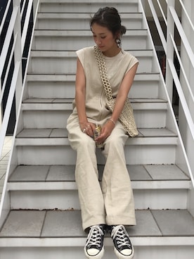 「RED CHOP WORKS（レッドチョップワークス）のアイテム（オールインワン・サロペット）」を使った、yanさん（レディース・160cm）の夏コーディネート