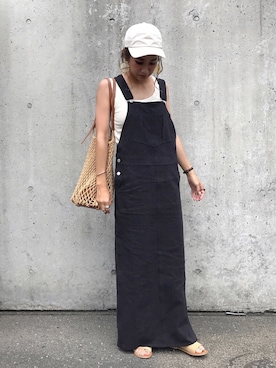 「mystic（ミスティック）のマクラメ編みトートバッグ（トートバッグ）」を使った、yanさん（レディース・160cm）の夏コーディネート