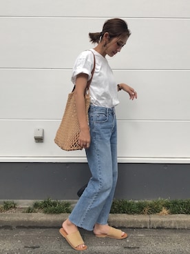 「mystic（ミスティック）のマクラメ編みトートバッグ（トートバッグ）」を使った、yanさん（レディース・160cm）の夏コーディネート